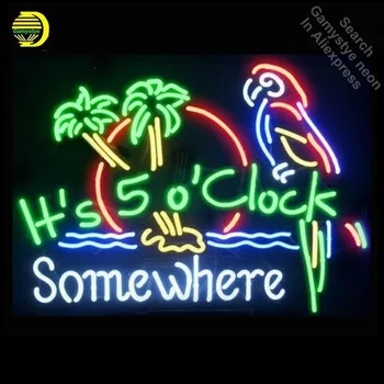 

2018 Hot Neon Sign It's 5 O'clock Somewhere Parrot Palm Tree Glass Tube Handcrafted Recreation Room Iconic Sign Affiche 24x20
