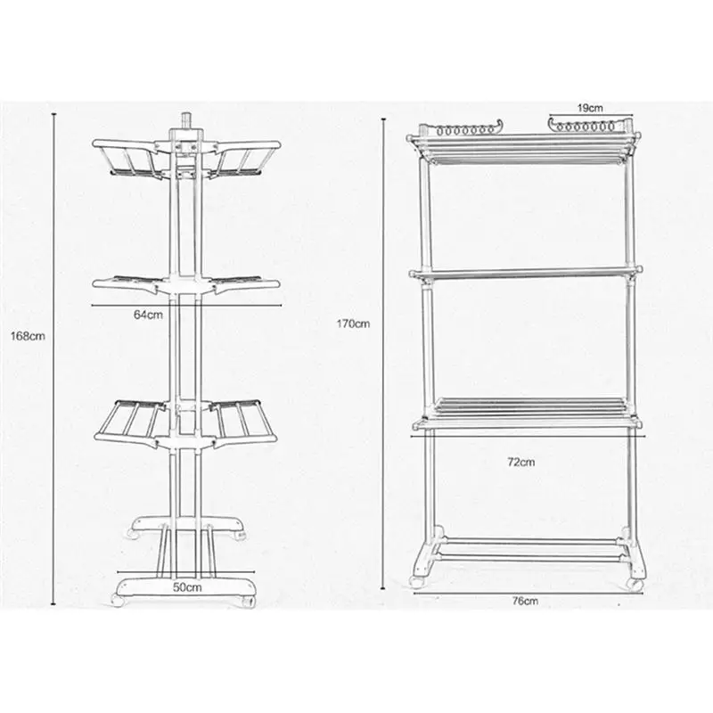 OUNONA 3 яруса Одежда Прачечная с колесами ткань обувь Вешалка Складная Сушилка вешалки