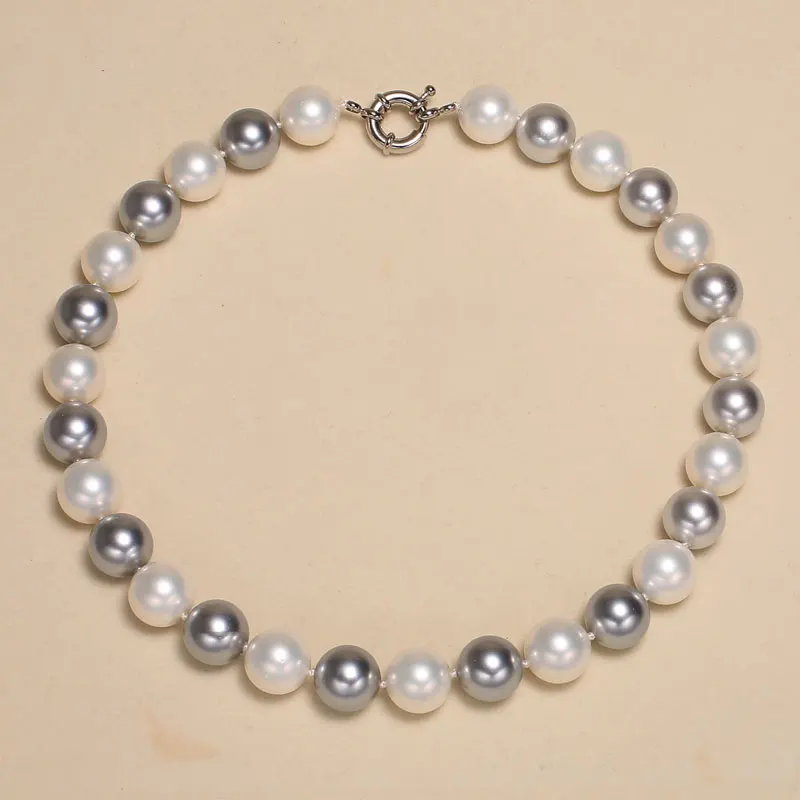 

Mother of pearl grey circle mix colour Dropshipping 13-14 mm, shell pearl necklace, a birthday present
