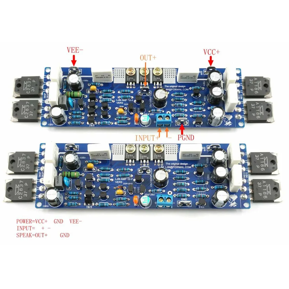 MX100 200W+200W 4ohm 2SA1186 2SC2837 amplifier kit by LJM