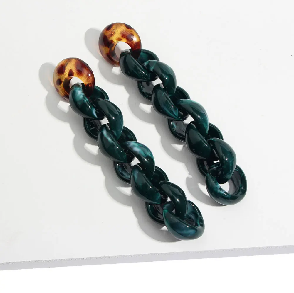 JUST FEEL Acrylic Long Dangle Earrings For Women Korean Fashion Geometric Colorful Resin Chain Drop Earring Vintage Jewelry