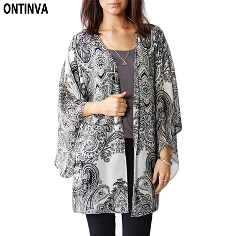 Buy Black White Floral Kimono Bow Batwing Cardigan