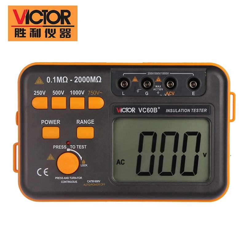 

VICTOR VC60B+ Digital Insulation Resistance Tester Megger MegOhm Meter 250v/500v/1000v