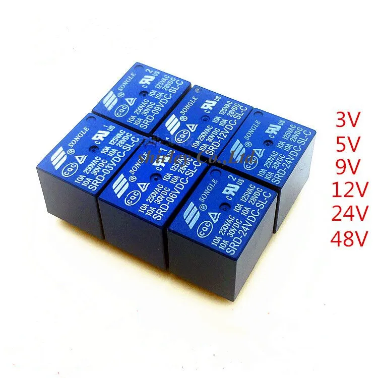

100PCS/lot Relay SRD-05VDC-SL-C SRD-48VDC-SL-C SRD-12VDC-SL-C SRD-24VDC-SL-C 5V 12V 24V 48A 10A 250VAC 5PIN T73