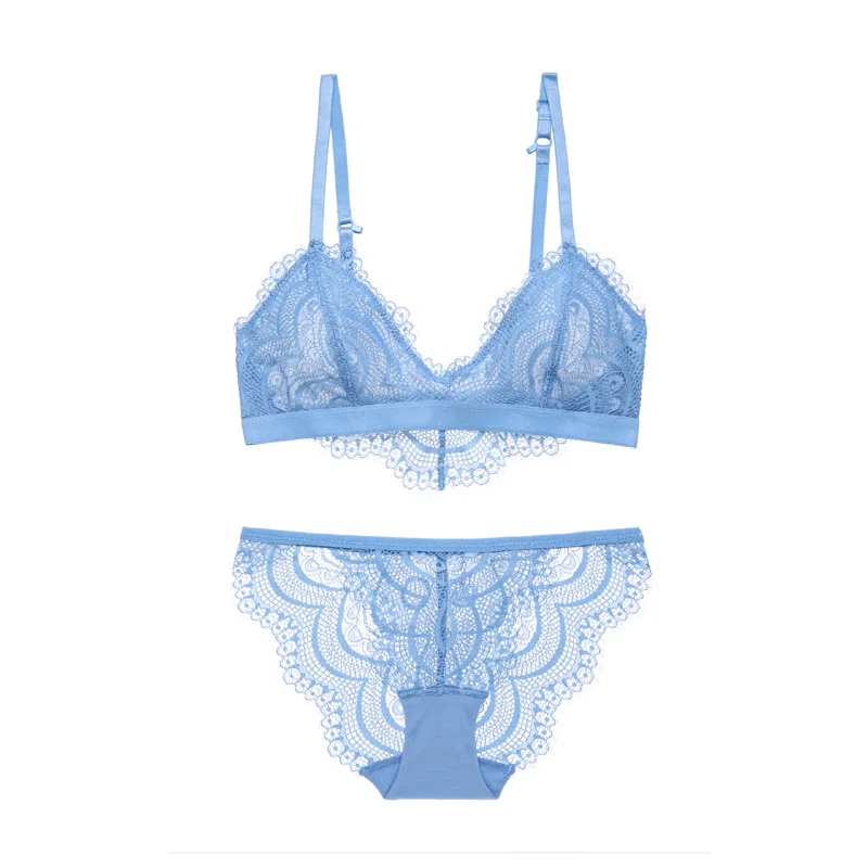 

Elegant Chic Sexy Seamless Vest Bra Set Ultra Thin Lace Women Lingerie Sexy Embroidery Lace Soft Underwear Sets Bralette Lolita