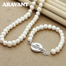 Ювелирные наборы из искусственного жемчуга для женщин, модное серебро 925, ожерелье, браслет, свадебные ювелирные изделия