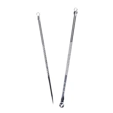 2 Stuks Silver Meeëter Comedo Acne Puistje Blemish Extractor Remover Roestvrij Naalden Verwijder Gereedschap Gezicht Huidverzorging Porie Schoner