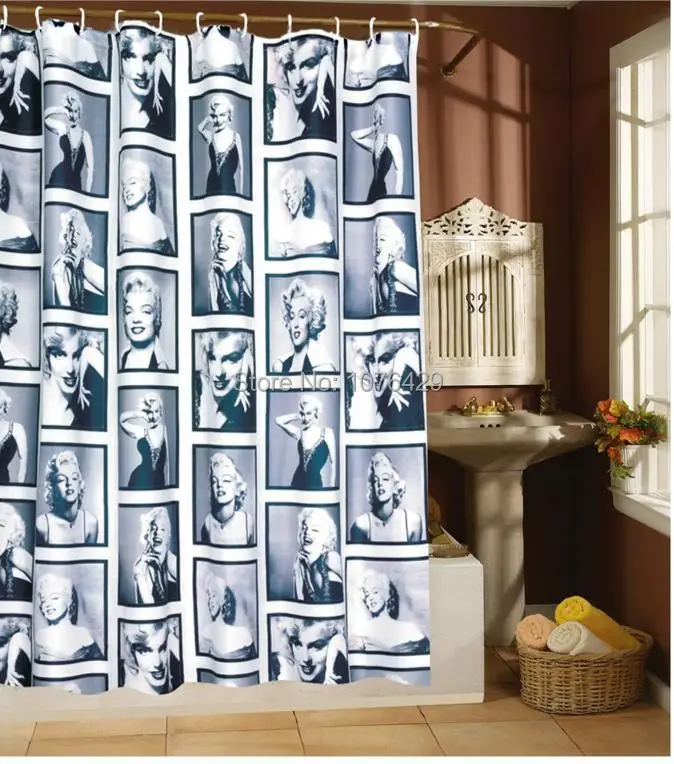Fabric Shower Curtain Marilyn Monroe 72"×72" Waterproof Bath Curtain with Hooks 