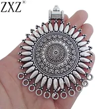 ZXZ 2pcs Tibetano Prata Grande Tribal Boho Boemia Flor Redonda Conectores Encantos Pingentes para Colar de Jóias Fazendo Descobertas