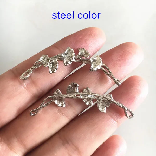 Steel Color 5 шт. гингко лист глицинии разъемы, 9*41 мм латунь литье ремесла Ювелирные изделия ссылка, бронза/серебро/сталь/латунь - Цвет: Steel Color