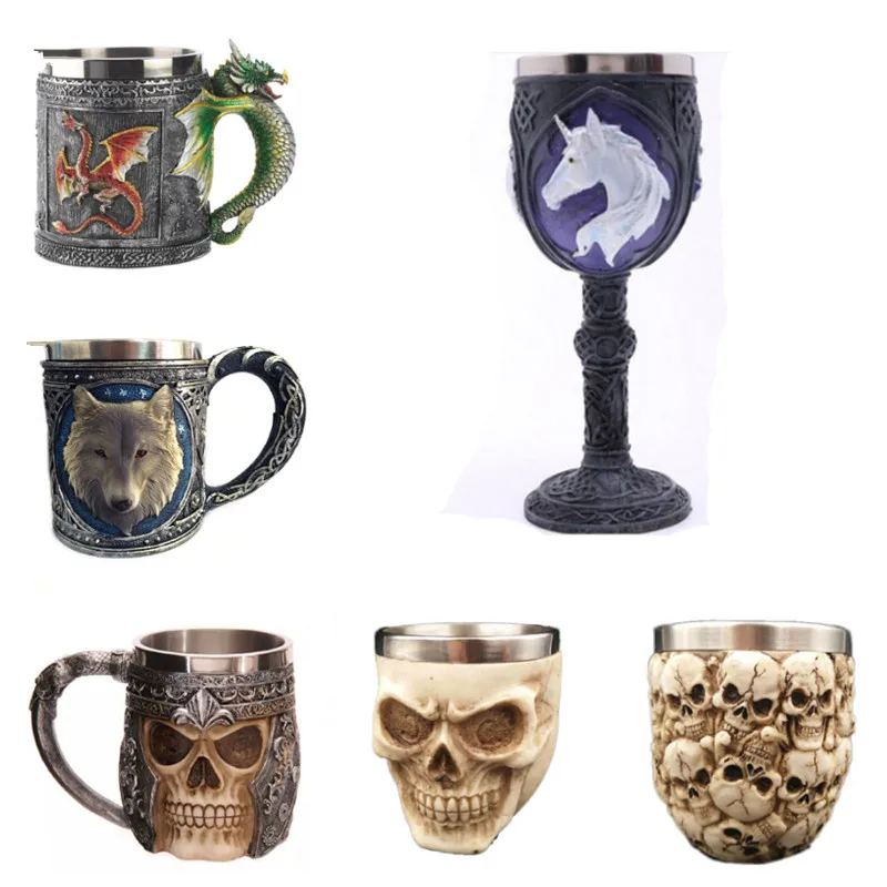 

Creative Horror Halloween Skull Goblet Stainless Steel 3D Skeleton Knight Drinking Mug Beer Cup Home Bar Drinkware Accerssories