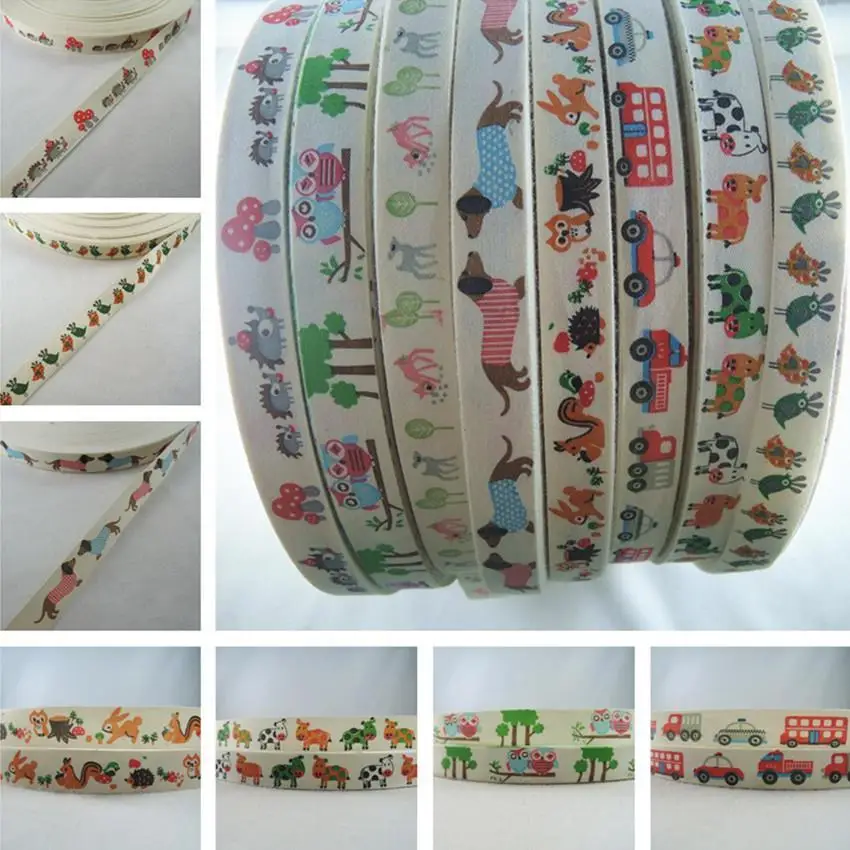 

15mm 5/8" Printed Cow car Ribbons Tape Dachshund Dogs Handmade Crafts Woven Brand Labels Packaging Garment Accessory 20Yards