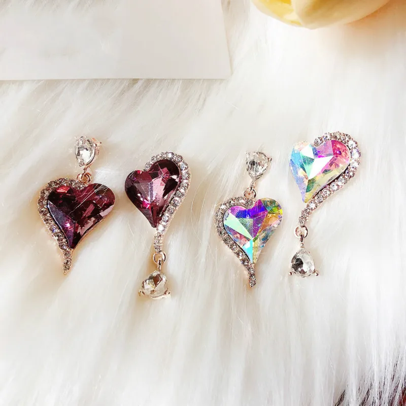 

Trendy Crystal Water Drop Women Dangle Earrings Asymmetric Love Crystal Earrings Bohemian Drop Earrings