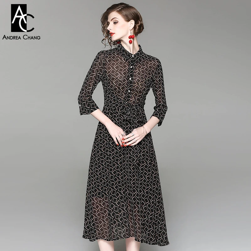 summer spring woman dress square geometric pattern print black white
