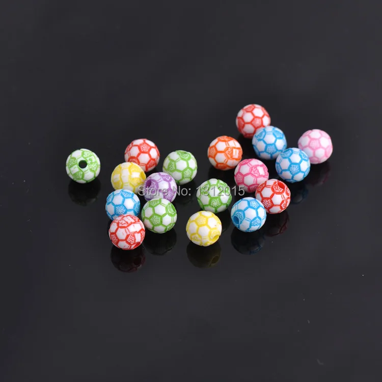 

Wholesale 10mm 100pcs Crackle Multicolour Football Soccer Beads,Acrylic Charm beads Fit Jewelry Making DIY Free shipping JHZQ018