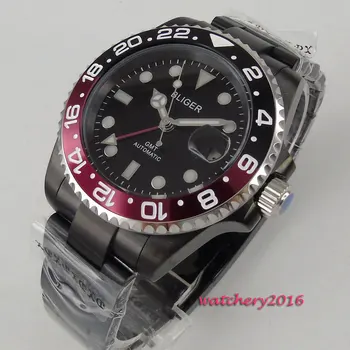

Luminous BLIGER Mens Watches 40MM Black Dial Luxury Sapphire Glass GMT Automatic Movement Relogio Masculino Rotating Bezel