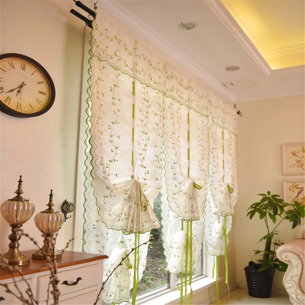 Pastoral Balloon Roman Curtain Lace Embroidery Room Window Tulle Panels Home New 