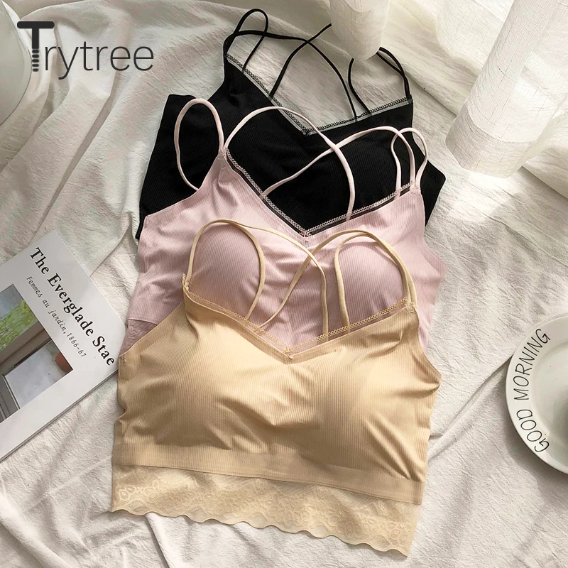 Trytree Майки Топы из модала Женские повседневные топы жилет короткие кружевные