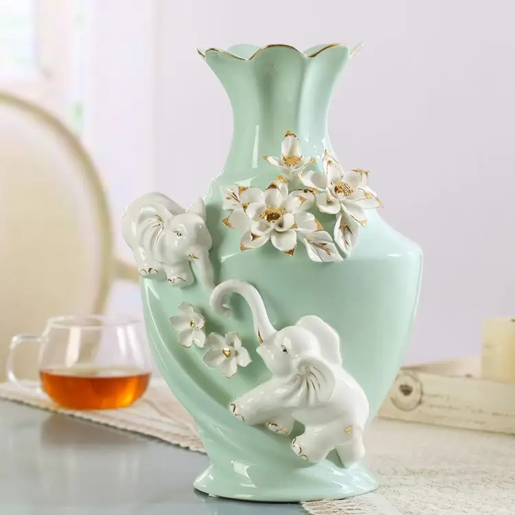 

ceramic elephant Fashion creative abstract flowers vase pot home decor crafts room wedding decoration handicraft figurines