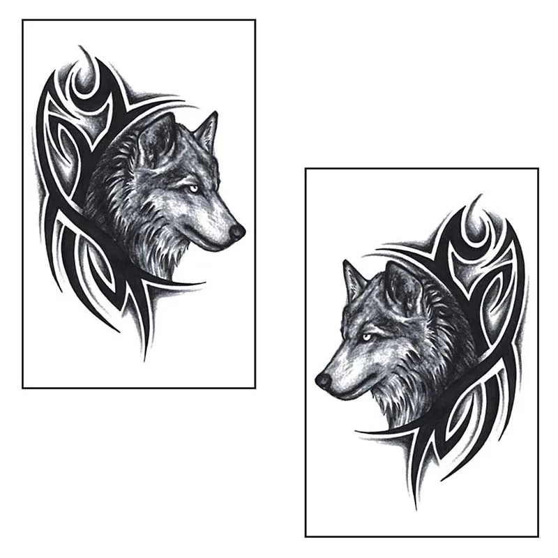 New Waterproof Temporary Tattoo Sticker Sketch Large Wolf Heads Pattern Animals Water Transfer Body Art Flash Fake Tatoo
