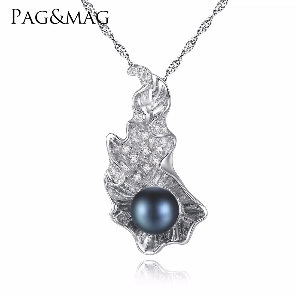 

PAG&MAG Brand Unique Style Big shells shaped 8-8.5mm Natural Bread Pearl Pendant Necklace For Women Sterling Silver Chain
