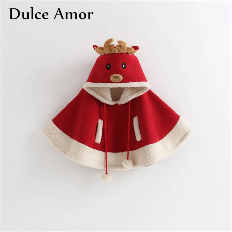 Dulce Amor/Рождественская накидка для девочек; детское зимнее пальто; Рождественская верхняя одежда с капюшоном и рисунком оленя; Детский Теплый маскарадный плащ