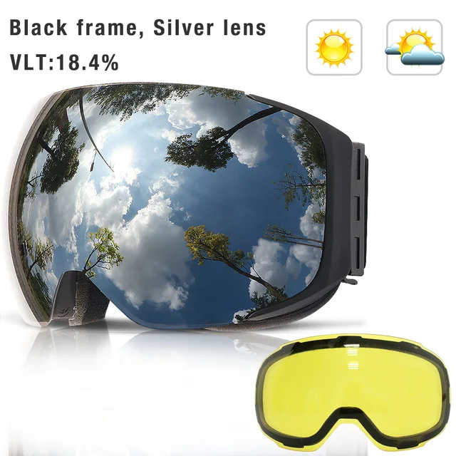 COPOZZ, брендовые лыжные очки, сменные магнитные линзы, UV400, анти-туман, лыжная маска, для катания на лыжах, для мужчин, женщин, для снега, сноуборда, очки, GOG-2181 - Цвет: Silver light lens