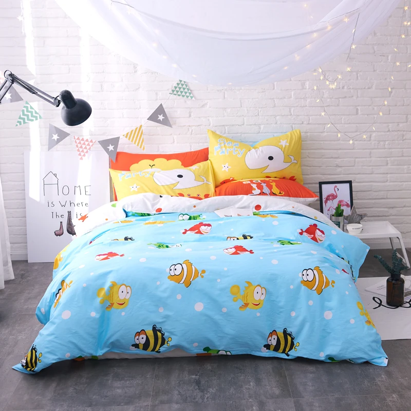 

Cute Cartoon Color Clown Fish Pattern 4Pcs Queen Size Bed Linen Set Bedding Set Sale Bedclothes Duvet Cover Bed Sheet Pillowcase