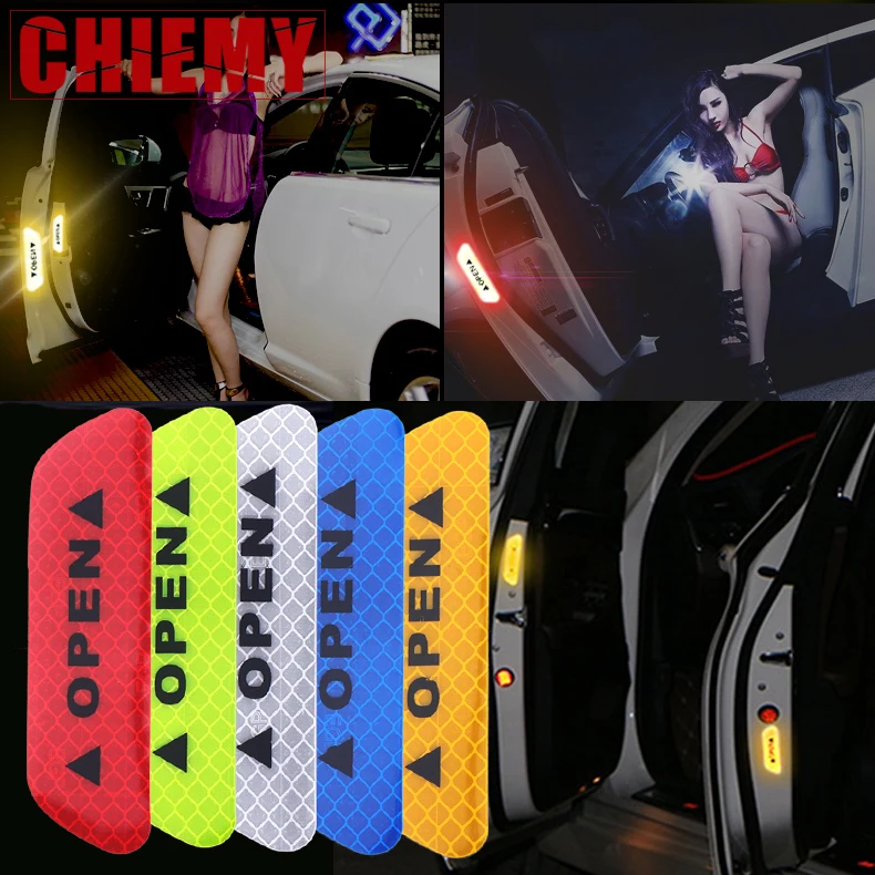 

4Pcs/Set Car OPEN Reflective Tape Warning Mark Reflective Open Notice Bicycle Accessories Exterior Car Door Stickers Car styling