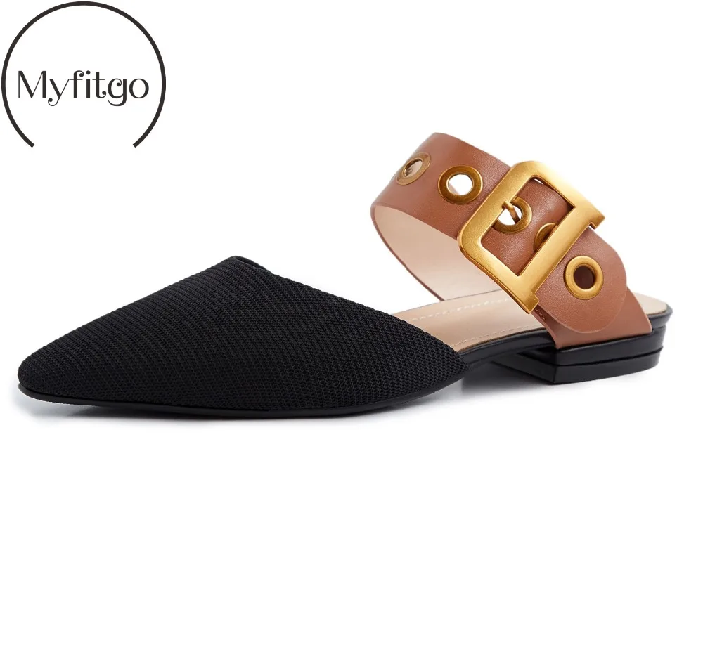 

Myfitgo Women Slide On Mules Women's Summer Stylish Buckle Ladies Flat Mules Shoes Pointed Toe Sexy Women Party Casual Shoes New