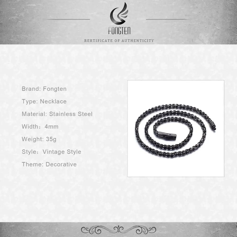 Fongten Vintage Collar Hip Hop Mens Necklace Punk Square Chains Stainless Steel Man Necklaces Fashion Jewelry