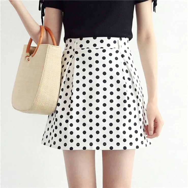 2018 New Fashion Women Skirt Summer Black Polka Dot Skirts Ladies Jupe Femme Casual High Waist Skirt Verano Mini Faldas Mujer (6)
