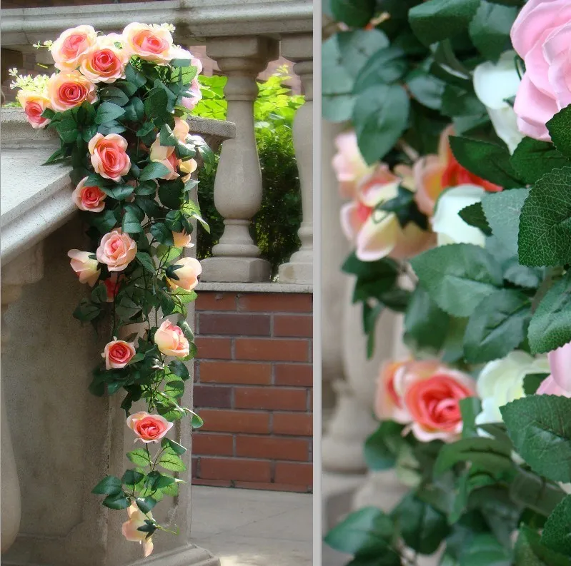 90 см искусственная шелковая гирлянда с розами поддельный цветок плюща виноградный лист растения-гирлянды 2 пучка для домашнего декора цветы для свадебной арки