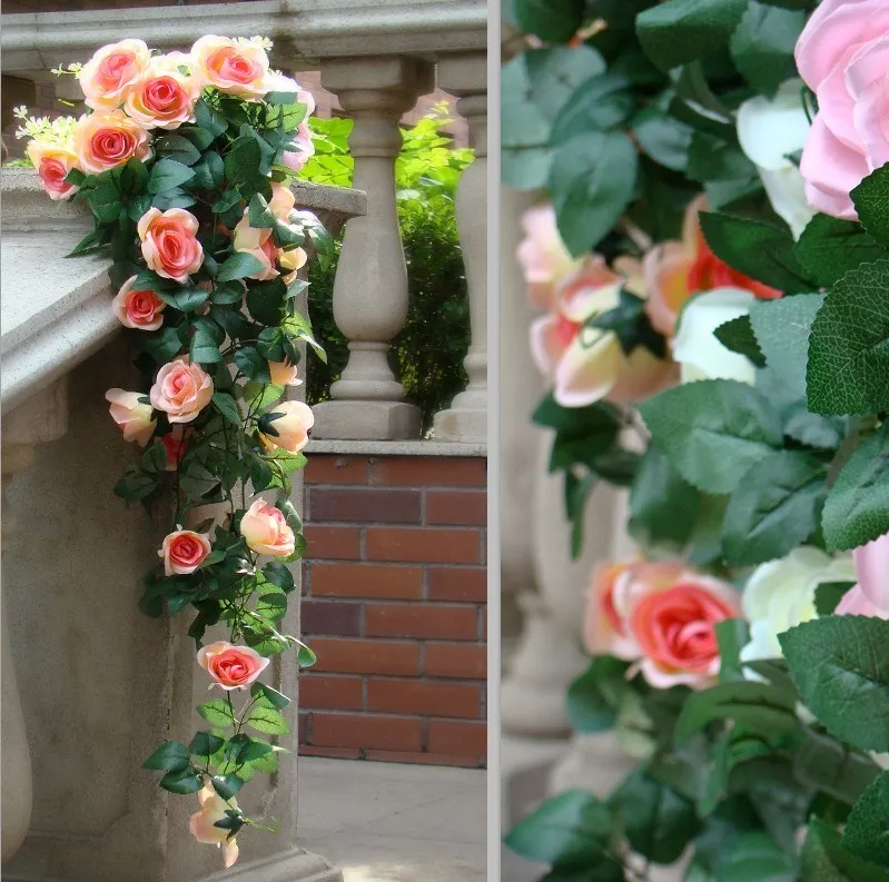 90cm Artificial Silk Rose Garland Fake Flower Ivy Vine Leaf Garland Plants 2 Bunches For Home Decor Wedding Arch Flowers