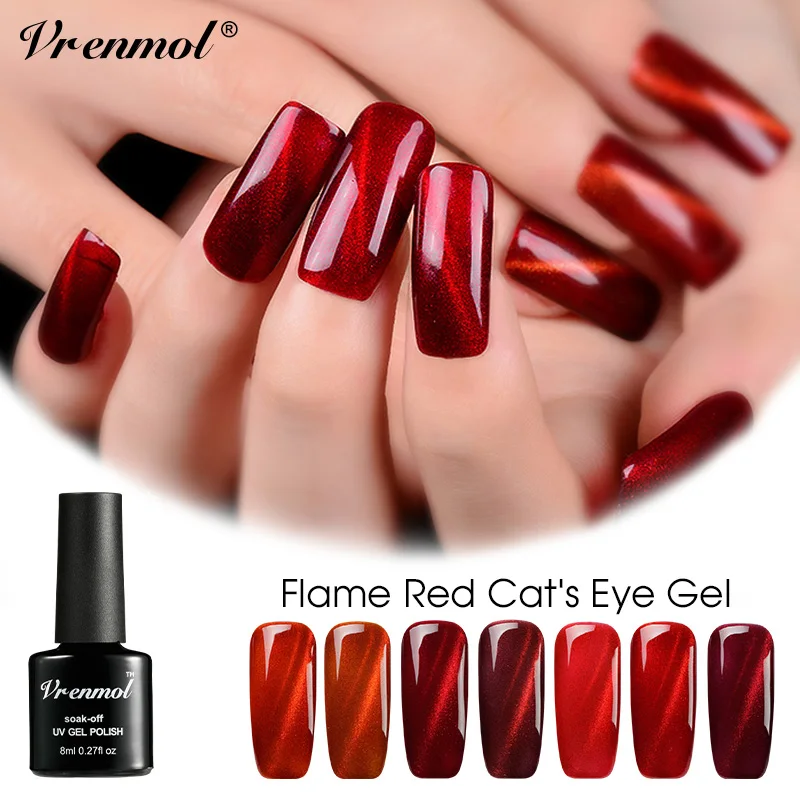 Vrenmol 1pcs 3D Red Flame Diamond Cat Eye Nail Gel Polish Fire Nail