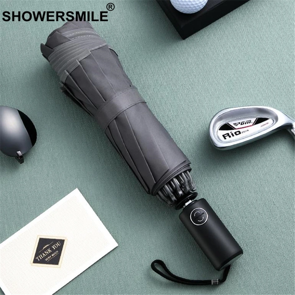 

SHOWERSMILE Windproof Reverse Folding Umbrella Gentleman Inverted Umbrella Men Business Automatic Sun Rain Uv Male Parasol