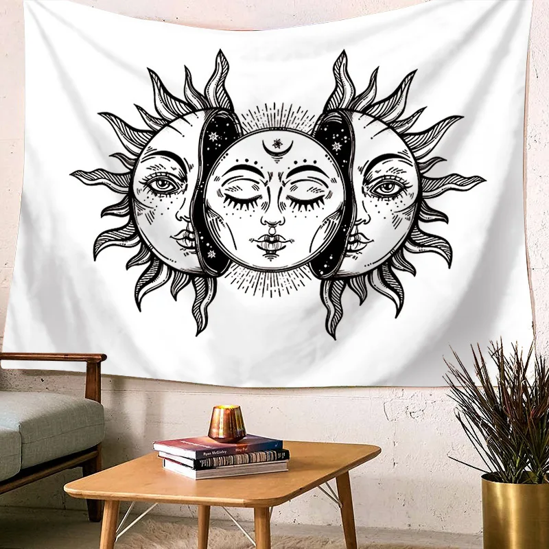 

Sun Moon Mandala Indian Tapestry Hippie Wall Hanging Bedspread Throw Cover Bohemian Beach Mat Home Decor150x130cm Blanket