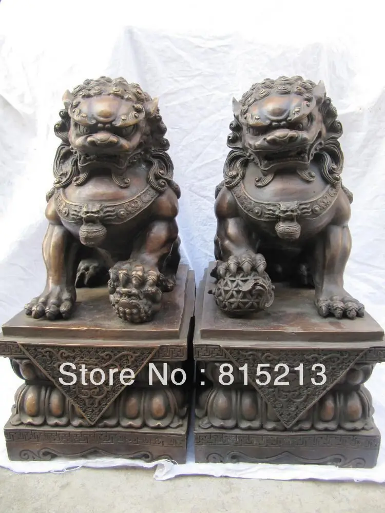 

bi00393 17 Chinese pure red bronze sculpture lion foo dog beast door fengshui statue