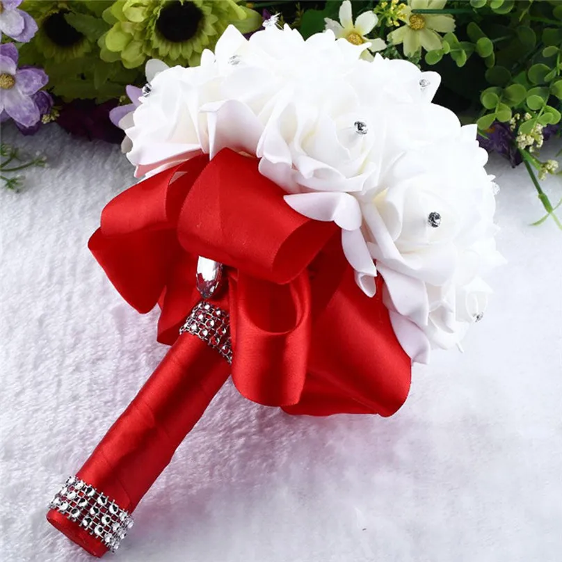 New Crystal Roses Pearl Bridesmaid Wedding Bouquet Wedding Bridal Artificial Silk Flowers Wedding Mariage Hand Flower #3d13 (5)