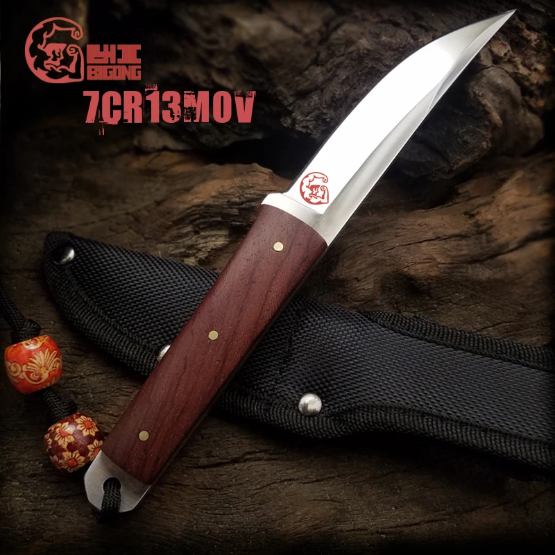 BIGONG Survival Knife 7CR13MOV one cool steel Blade Redwood handle ...