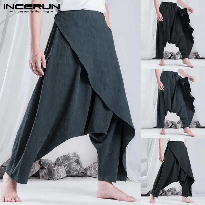 Incerun Calças Harem Retrô Masculinas Étnicas Hip Hop Soltas Moda Feminina Casual Drop Shipping 5xl