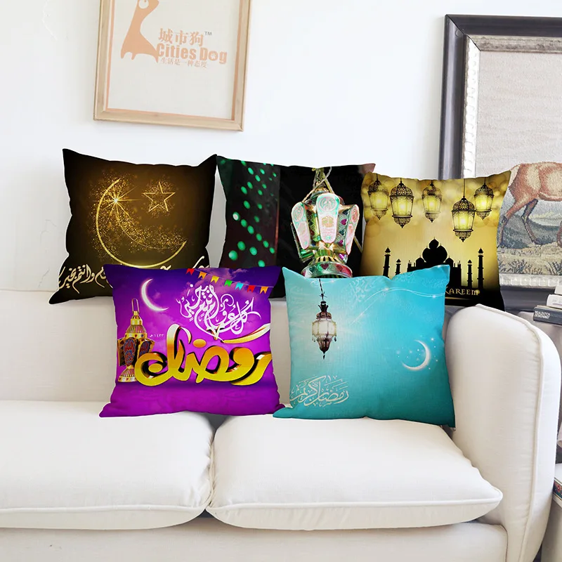 45x45cm Muslim Ramadan Decoration For Home Cotton Seat Sofa Cushion Cover Classic Lantern Throw Pillow Cover Eid Mubarak Decor