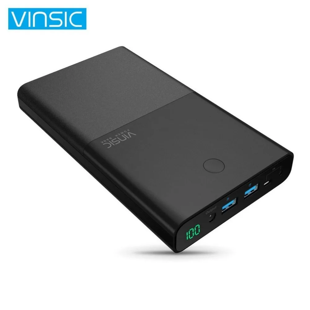 

VINSIC 30000MAH Power Bank LED Screen Display DC Input Dual USB Output External Battery Charger Power Supply for Smartphones