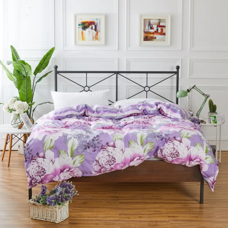 

Modern Style Purple Print Home Textile 1Pc Duvet Cover Quilt Cover Flower 100% Cotton Adult Summer Autumn Bedding 220x240cm Size