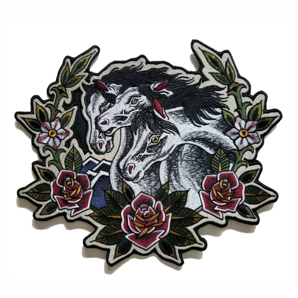 

Embroidery horse custom patches iron on chinese style biker patches for clothing jacket full back size