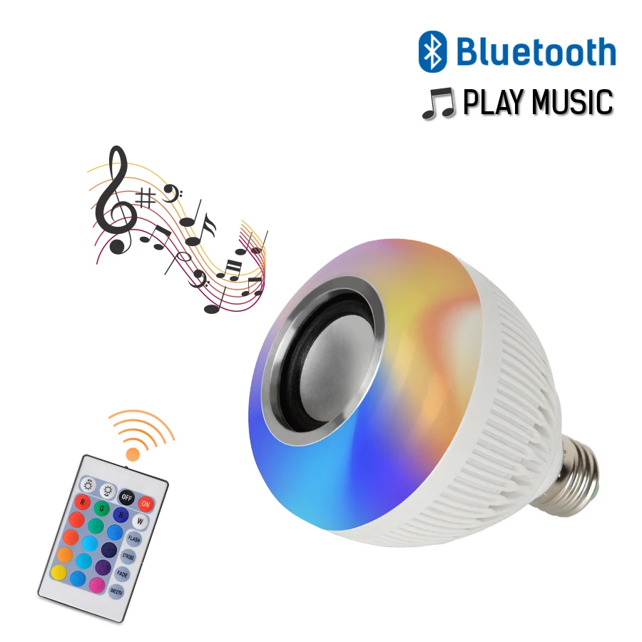 

LED Bluetooth Music Remote Control Light Bulbs 10W 110V-265V Wireless Color Changing Light Bulb RGB+White Bluetooth Sound Bulb