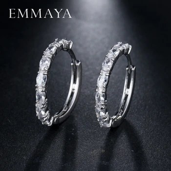 EMMAYA 2017 Silver Color Big Earring Paved Luxury AAA Cubic Zirconia Fashion Women Round Loop CZ Earrings