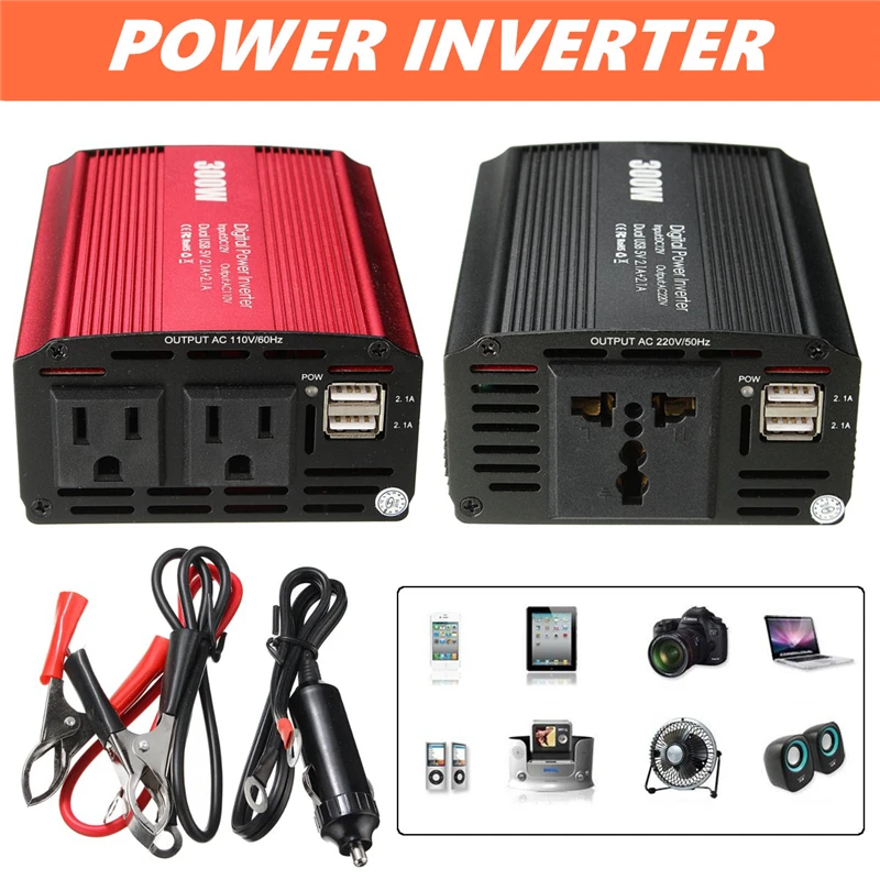 

Inverter 12V 110V/220V 600W Peak 300W Auto Modified Sine Wave Voltage Transformer Power Inverter Converter Car Charge 2 USB