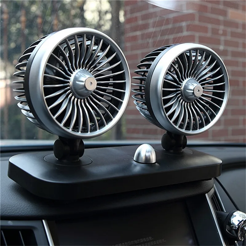 

1 x Car Fan DC 12V 24V Silver Cooling Powerful Large Wind Double Head Internal Car Electric Fan Dropship 19Y21