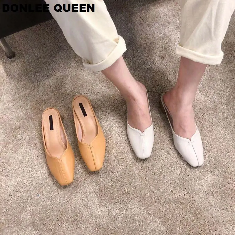 DONLEE QUEEN/женские шлепанцы на низком каблуке без шнуровки; повседневные лоферы на деревянном каблуке с квадратным носком; женская мягкая Уличная обувь; zapatos mujer